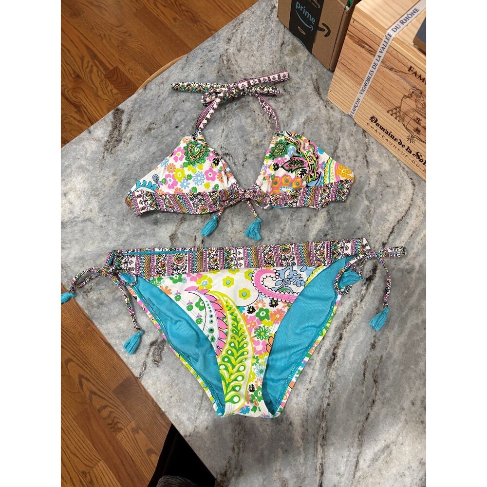 Bleu Rod Beattie Multi-Color Paisley & Floral Print Bikini Set- Size 10